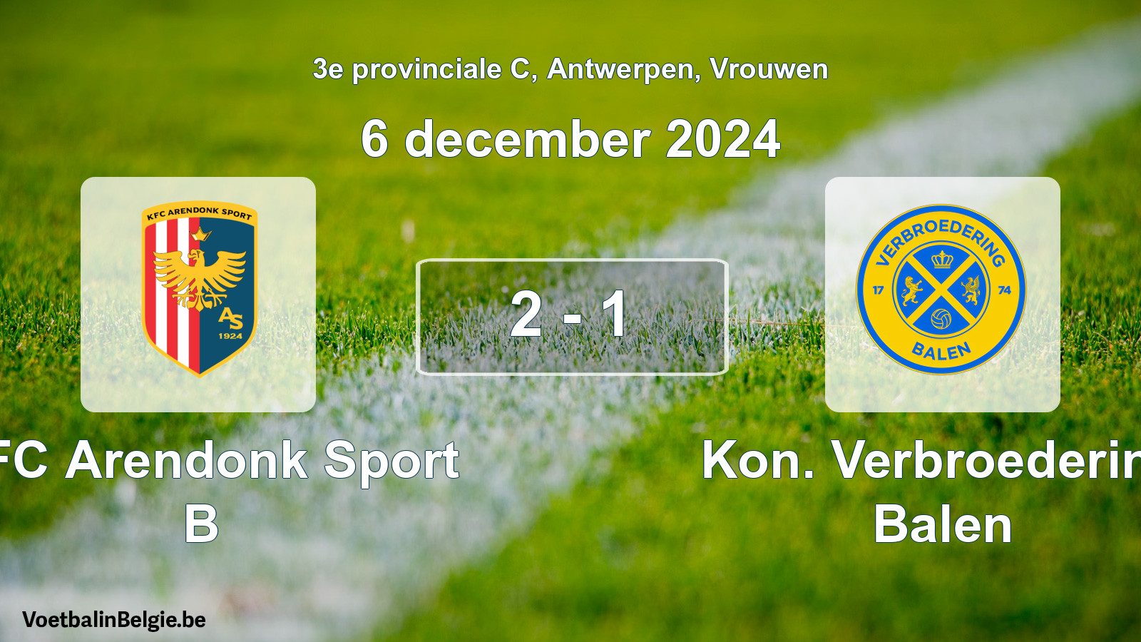Gespeelde wedstrijd vrouwenvoetbal: KFC Arendonk Sport B - Kon. Verbroedering Balen 2 - 1 (6 december 2024)