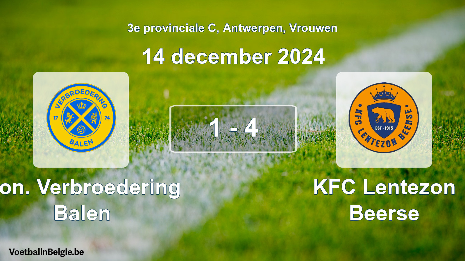 Gespeelde wedstrijd vrouwenvoetbal: Kon. Verbroedering Balen - KFC Lentezon Beerse 1 - 4 (14 december 2024)
