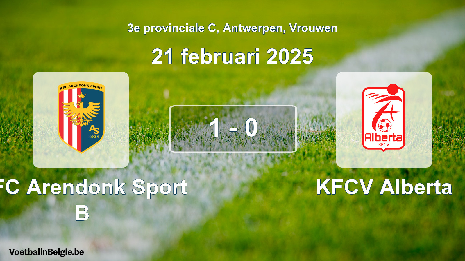Gespeelde wedstrijd vrouwenvoetbal: KFC Arendonk Sport B - KFCV Alberta 1 - 0 (21 februari 2025)