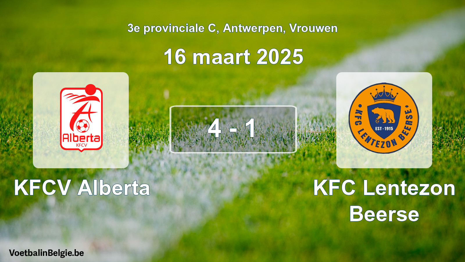 Gespeelde wedstrijd vrouwenvoetbal: KFCV Alberta - KFC Lentezon Beerse 4 - 1 (16 maart 2025)