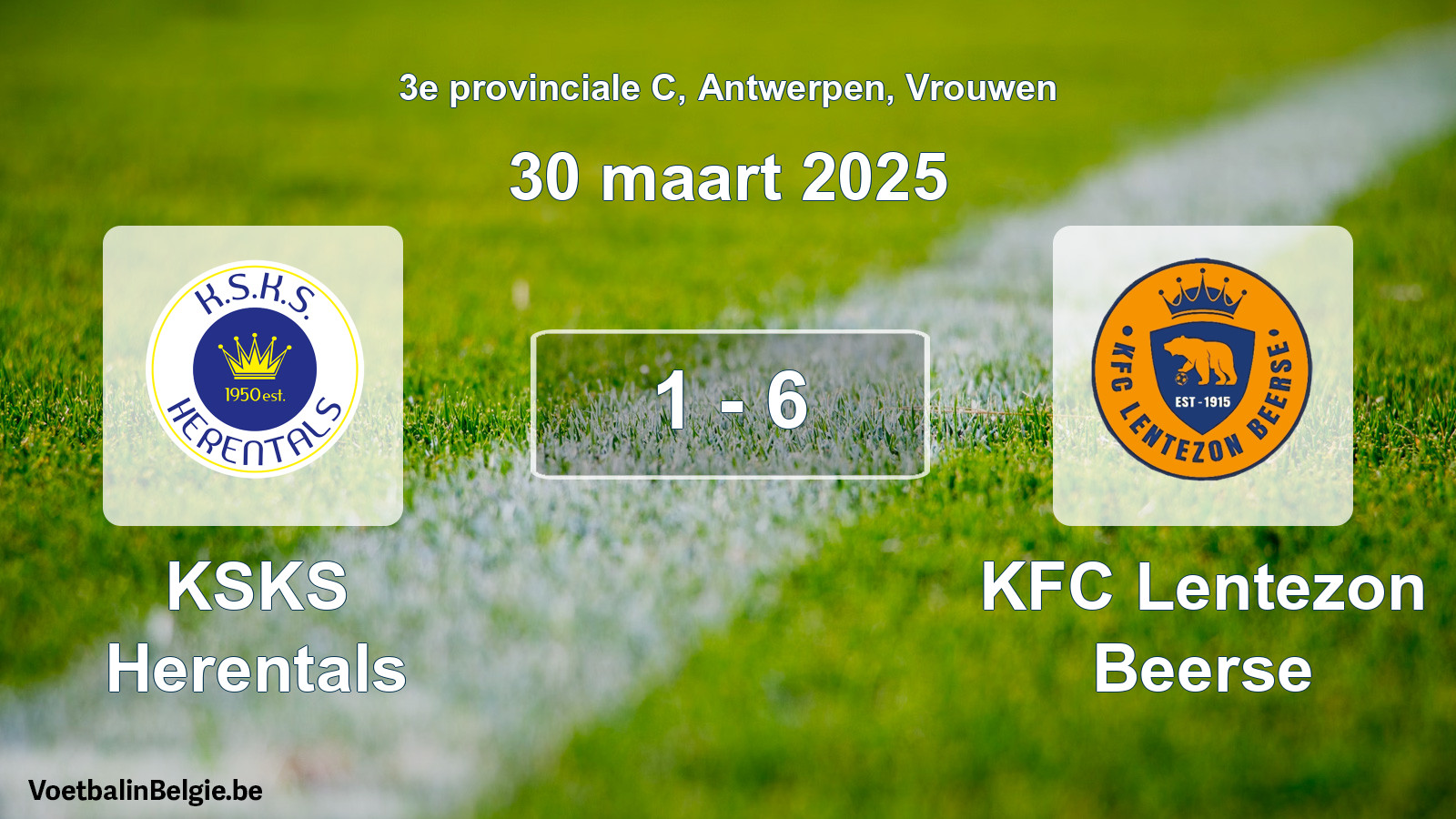 Gespeelde wedstrijd vrouwenvoetbal: KSKS Herentals - KFC Lentezon Beerse 1 - 6 (30 maart 2025)