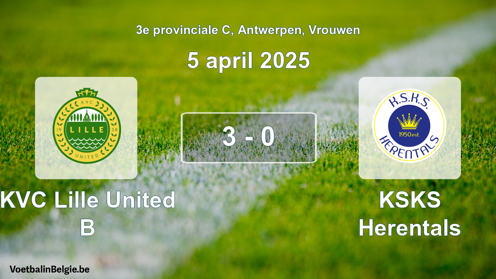 Gespieltes Spiel frauen-Fußball: KVC Lille United B - KSKS Herentals 3 - 0 (5 April 2025)