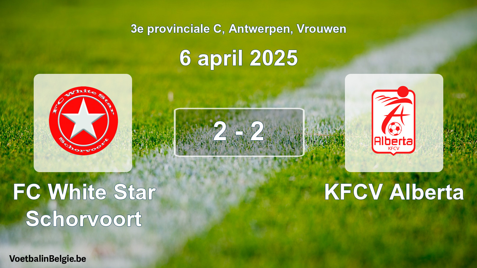 Gespeelde wedstrijd vrouwenvoetbal: FC White Star Schorvoort - KFCV Alberta 2 - 2 (6 april 2025)