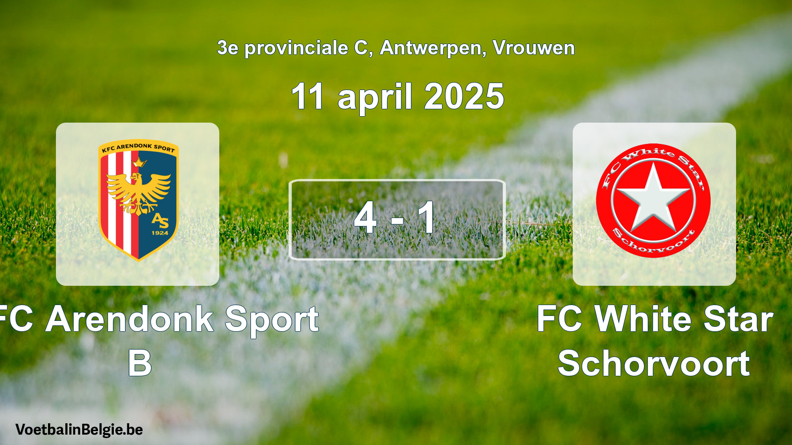 Gespeelde wedstrijd vrouwenvoetbal: KFC Arendonk Sport B - FC White Star Schorvoort 4 - 1 (11 april 2025)