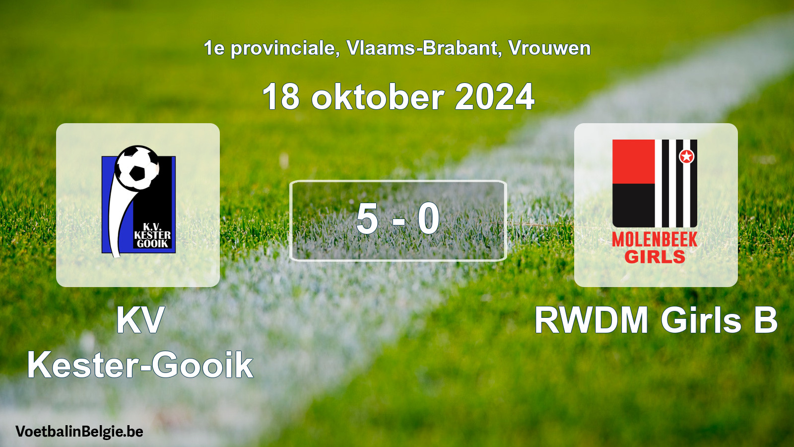Gespeelde wedstrijd vrouwenvoetbal: KV Kester-Gooik - RWDM Girls B 5 - 0 (18 oktober 2024)