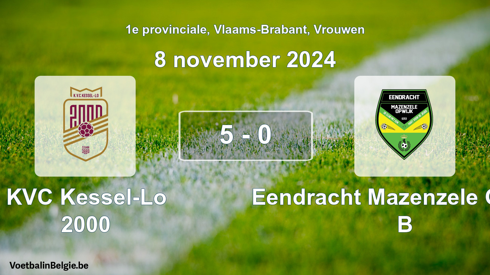 Gespeelde wedstrijd vrouwenvoetbal: KVC Kessel-Lo 2000 - Eendracht Mazenzele Opwijk B 5 - 0 (8 november 2024)