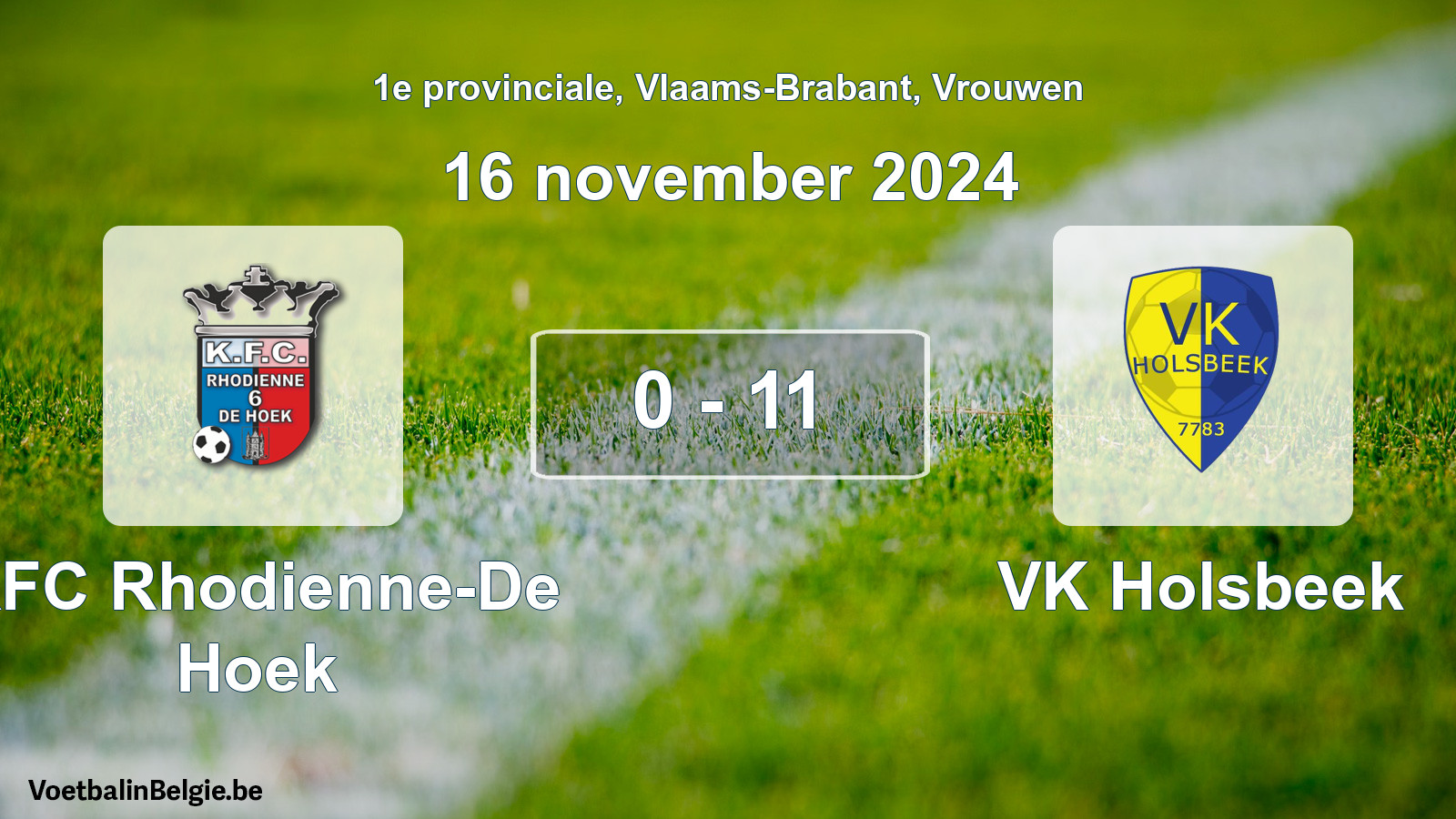 Gespeelde wedstrijd vrouwenvoetbal: KFC Rhodienne-De Hoek - VK Holsbeek 0 - 11 (16 november 2024)