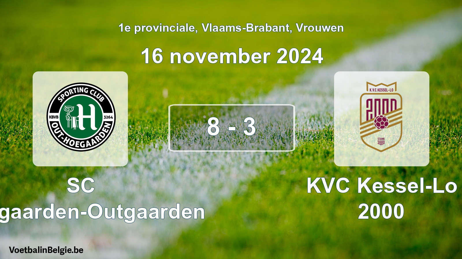 Gespeelde wedstrijd vrouwenvoetbal: SC Hoegaarden-Outgaarden - KVC Kessel-Lo 2000 8 - 3 (16 november 2024)