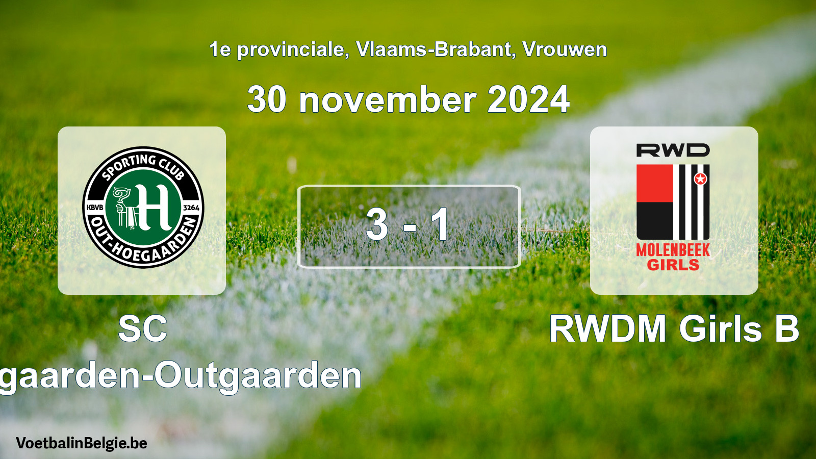 Gespieltes Spiel frauen-Fußball: SC Hoegaarden-Outgaarden - RWDM Girls B 3 - 1 (30 November 2024)