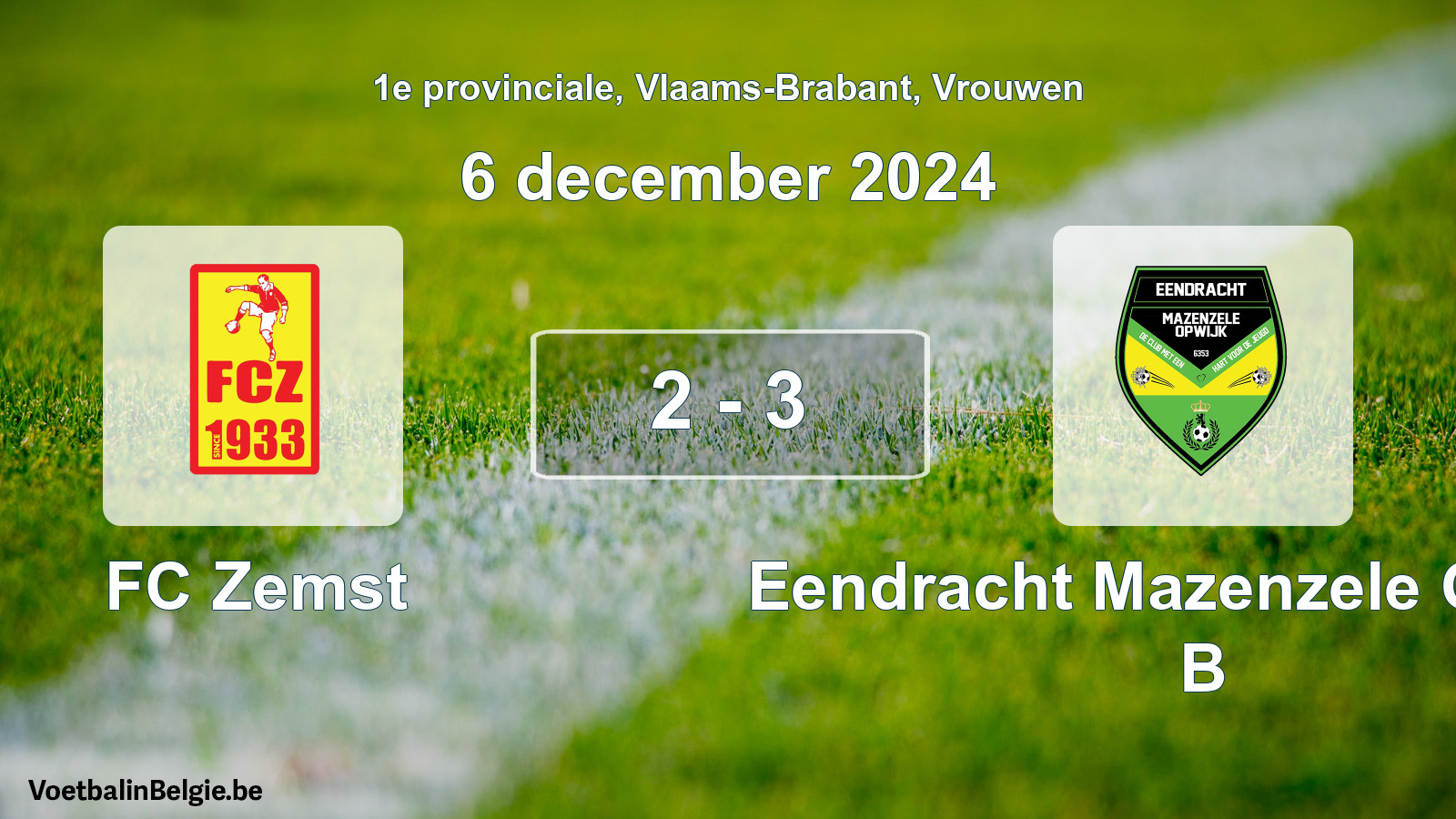 Gespeelde wedstrijd vrouwenvoetbal: FC Zemst - Eendracht Mazenzele Opwijk B 2 - 3 (6 december 2024)