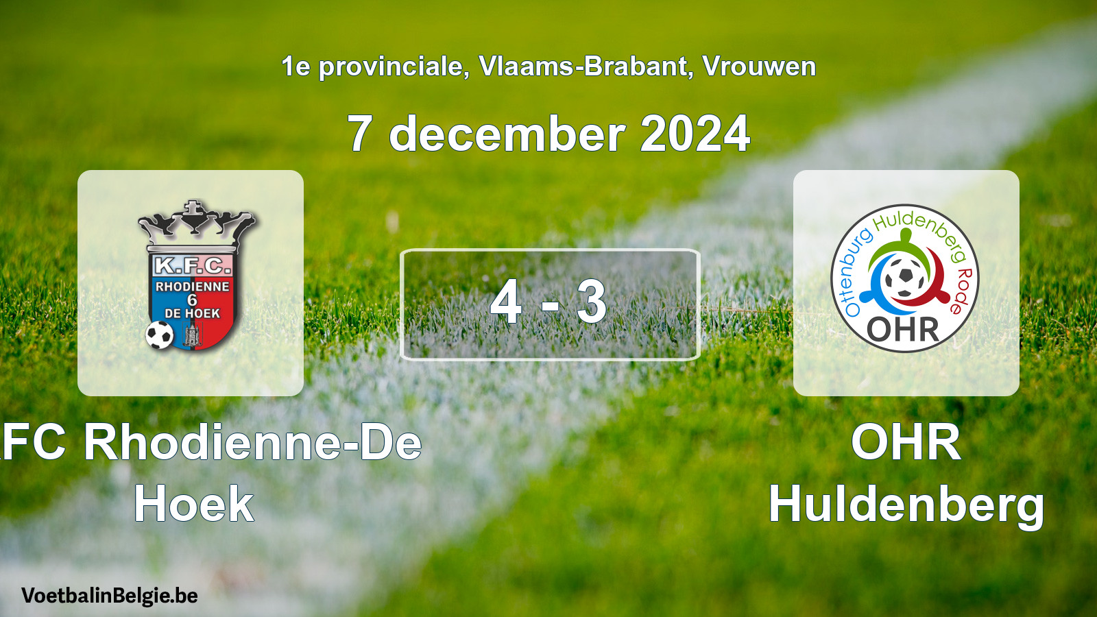 Gespeelde wedstrijd vrouwenvoetbal: KFC Rhodienne-De Hoek - OHR Huldenberg 4 - 3 (7 december 2024)