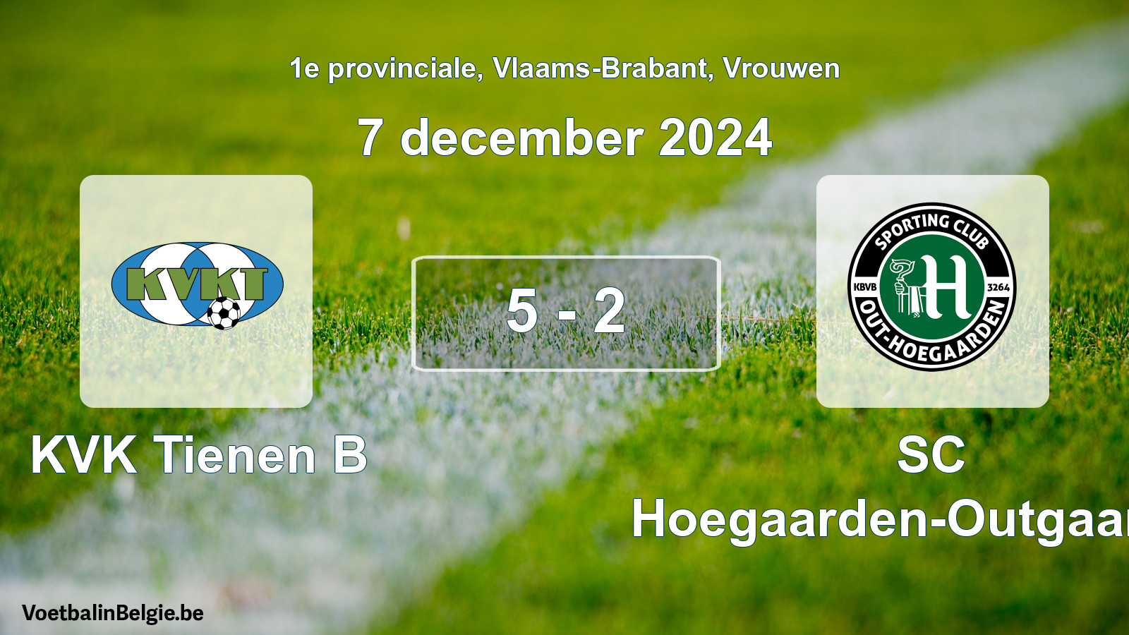 Gespeelde wedstrijd vrouwenvoetbal: KVK Tienen B - SC Hoegaarden-Outgaarden 5 - 2 (7 december 2024)