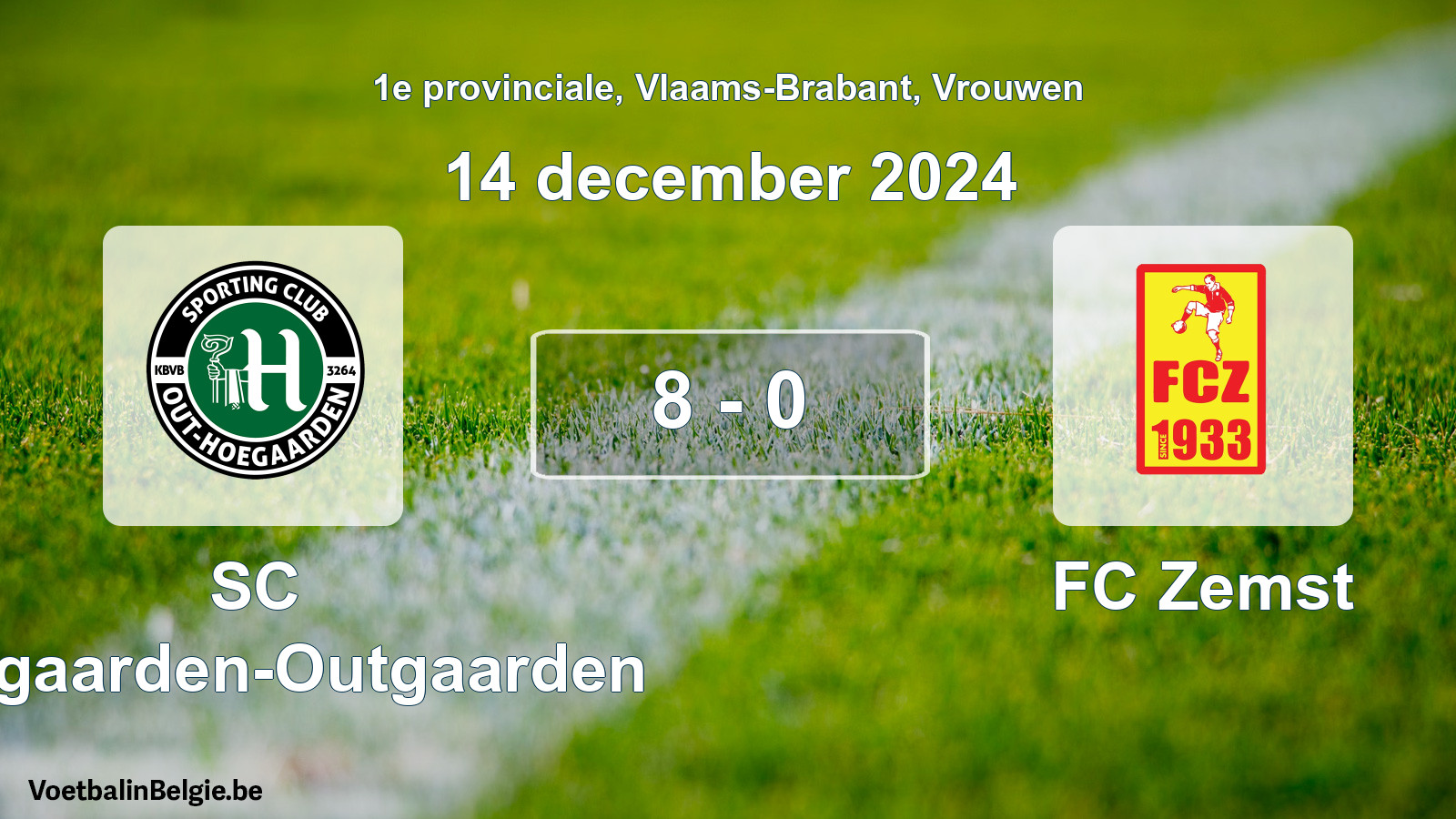 Gespeelde wedstrijd vrouwenvoetbal: SC Hoegaarden-Outgaarden - FC Zemst 8 - 0 (14 december 2024)