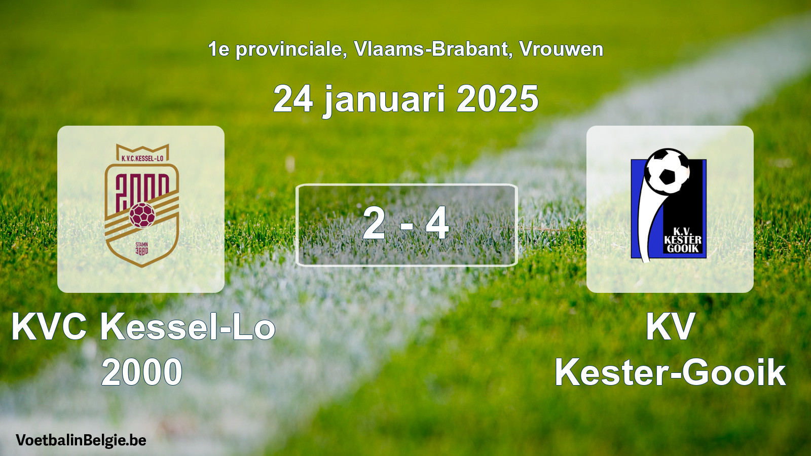 Gespeelde wedstrijd vrouwenvoetbal: KVC Kessel-Lo 2000 - KV Kester-Gooik 2 - 4 (24 januari 2025)