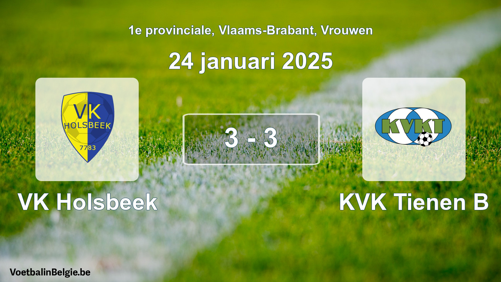 Gespeelde wedstrijd vrouwenvoetbal: VK Holsbeek - KVK Tienen B 3 - 3 (24 januari 2025)