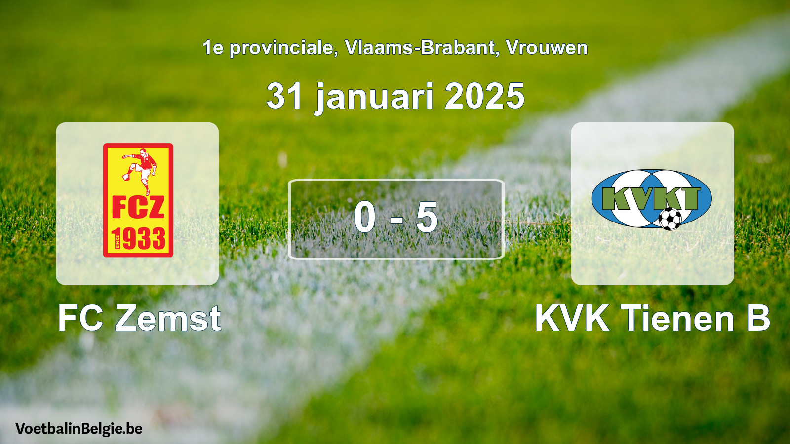 Gespeelde wedstrijd vrouwenvoetbal: FC Zemst - KVK Tienen B 0 - 5 (31 januari 2025)