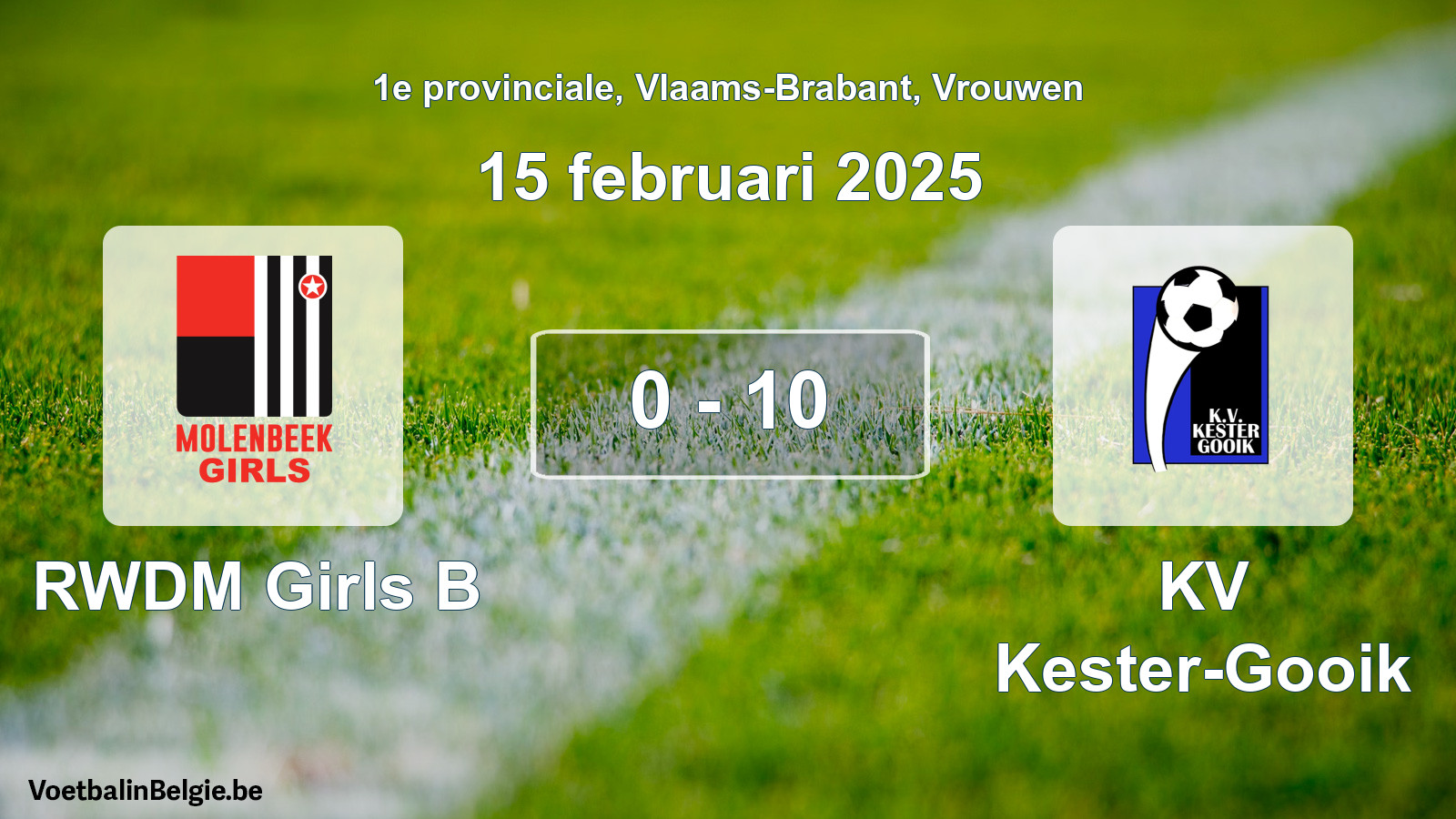 Gespeelde wedstrijd vrouwenvoetbal: RWDM Girls B - KV Kester-Gooik 0 - 10 (15 februari 2025)