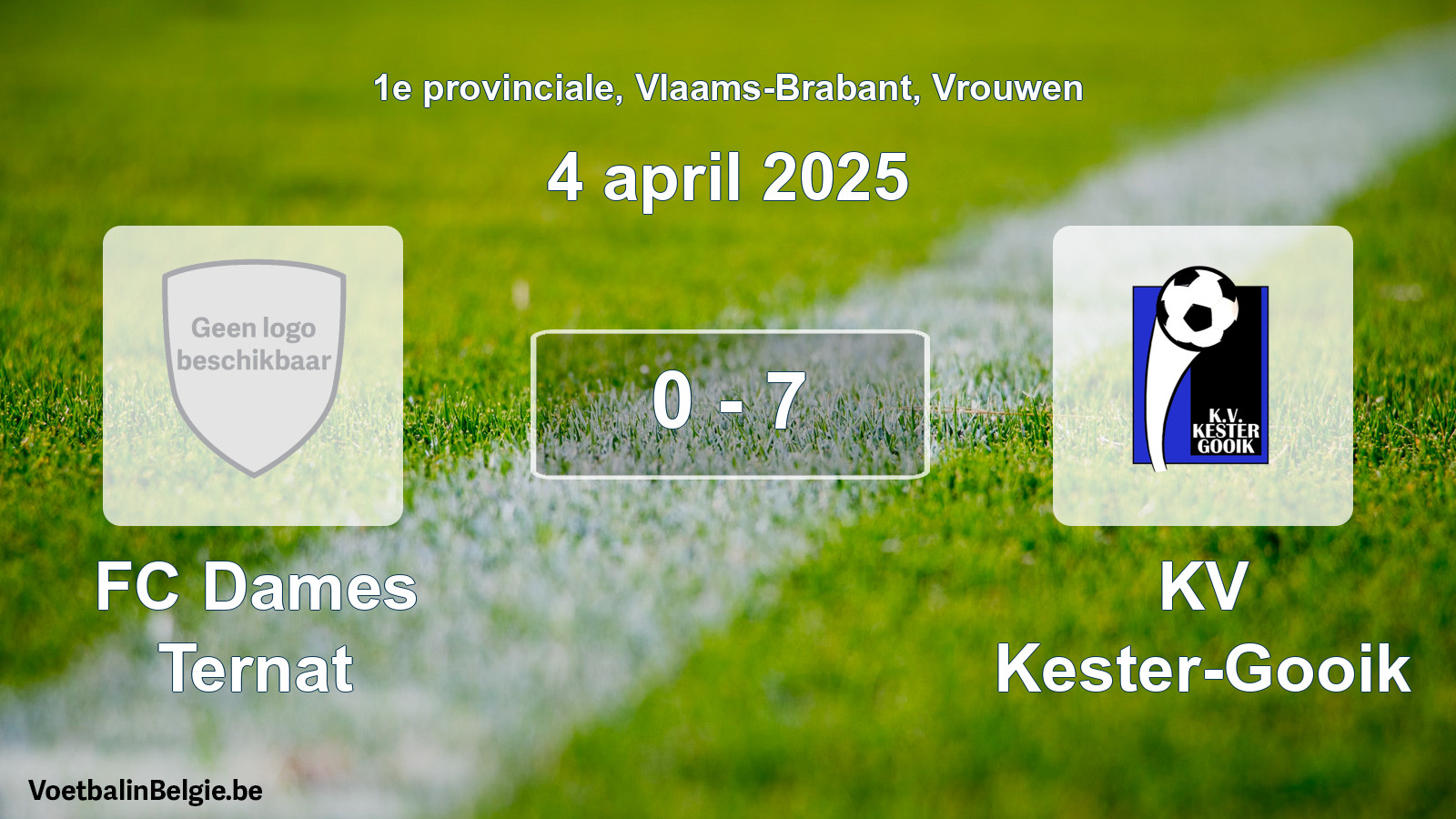 Gespeelde wedstrijd vrouwenvoetbal: FC Dames Ternat - KV Kester-Gooik 0 - 7 (4 april 2025)