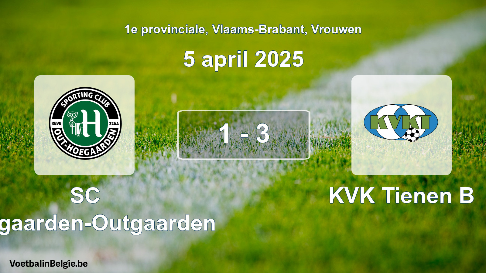 Gespeelde wedstrijd vrouwenvoetbal: SC Hoegaarden-Outgaarden - KVK Tienen B 1 - 3 (5 april 2025)