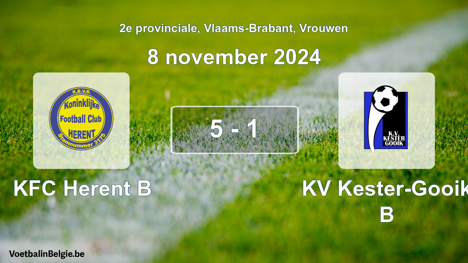 Gespeelde wedstrijd vrouwenvoetbal: KFC Herent B - KV Kester-Gooik B 5 - 1 (8 november 2024)