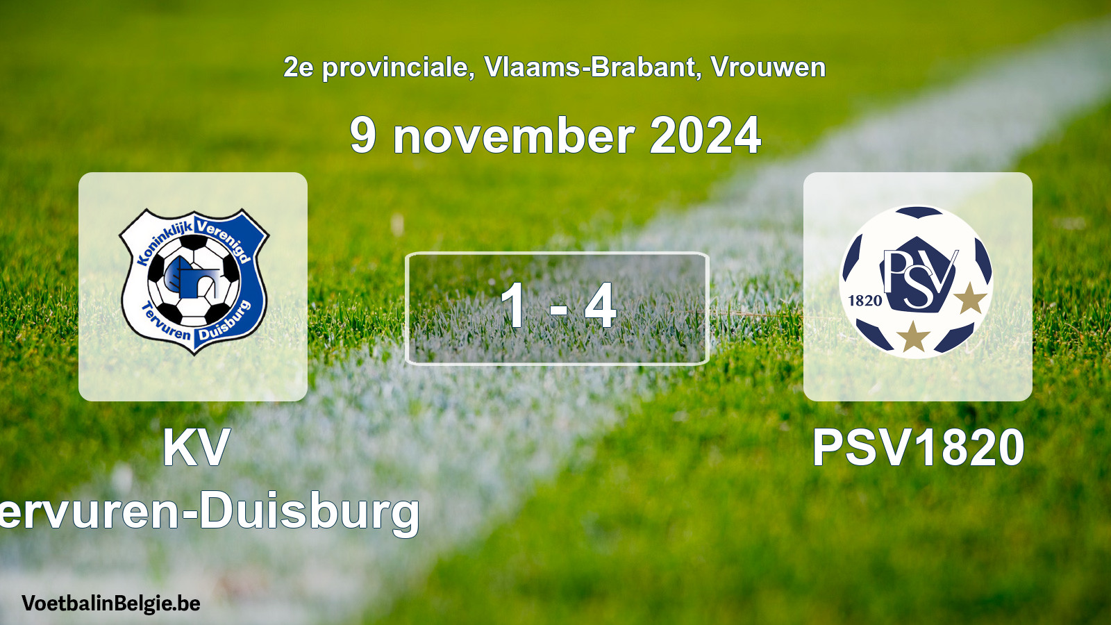 Gespeelde wedstrijd vrouwenvoetbal: KV Tervuren-Duisburg - PSV1820 1 - 4 (9 november 2024)