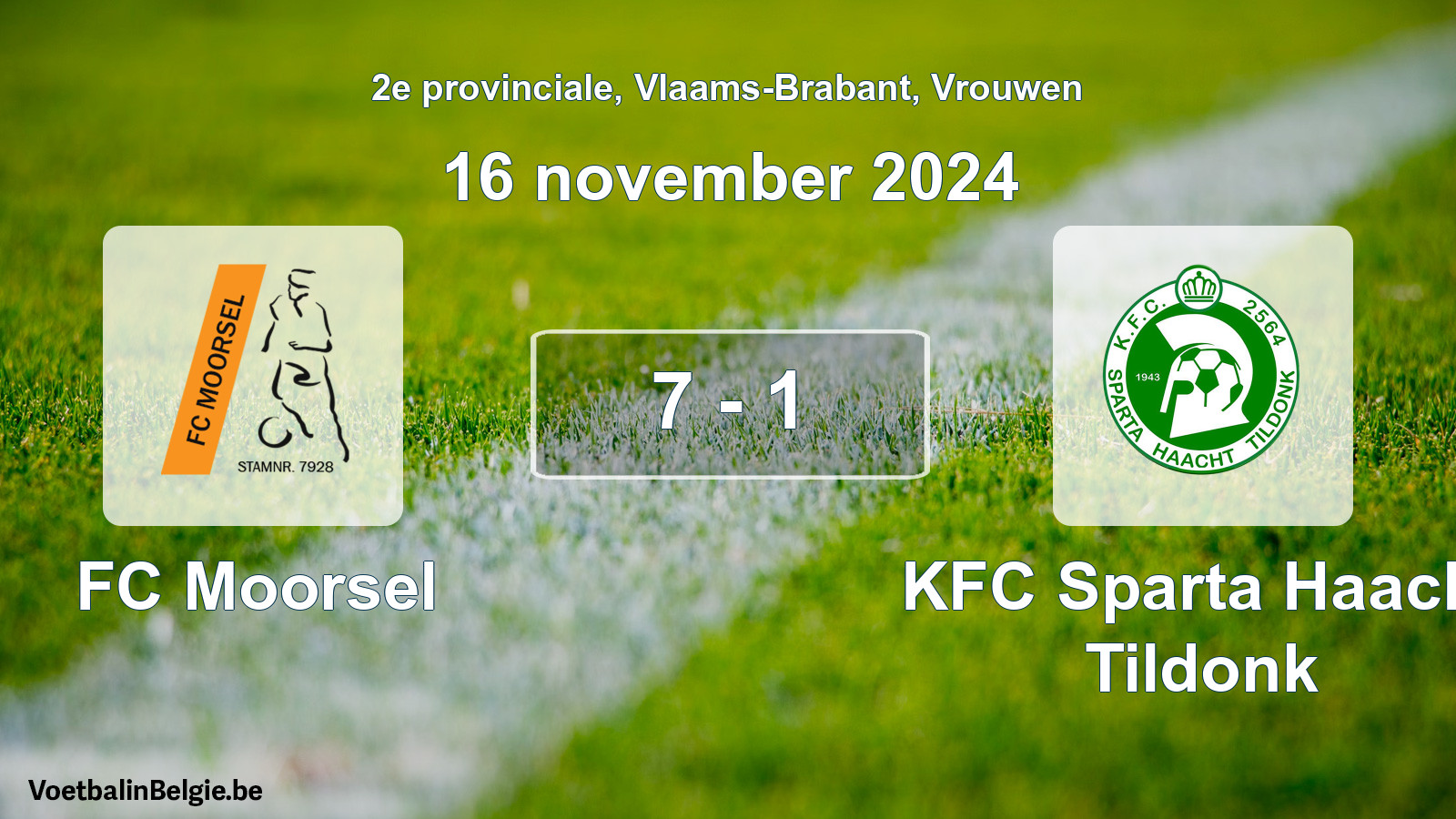 Gespeelde wedstrijd vrouwenvoetbal: FC Moorsel - KFC Sparta Haacht Tildonk 7 - 1 (16 november 2024)