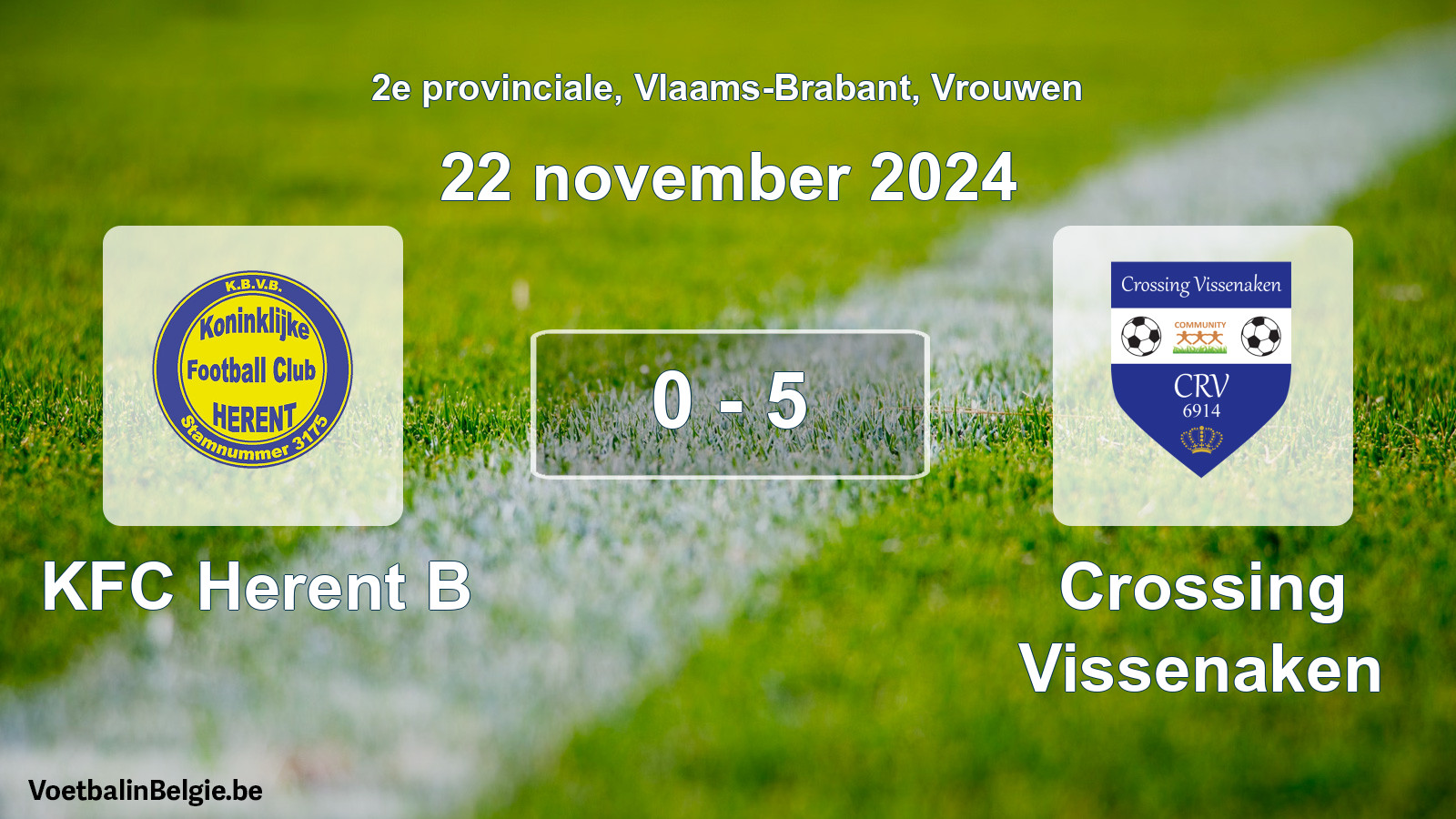 Gespeelde wedstrijd vrouwenvoetbal: KFC Herent B - Crossing Vissenaken 0 - 5 (22 november 2024)