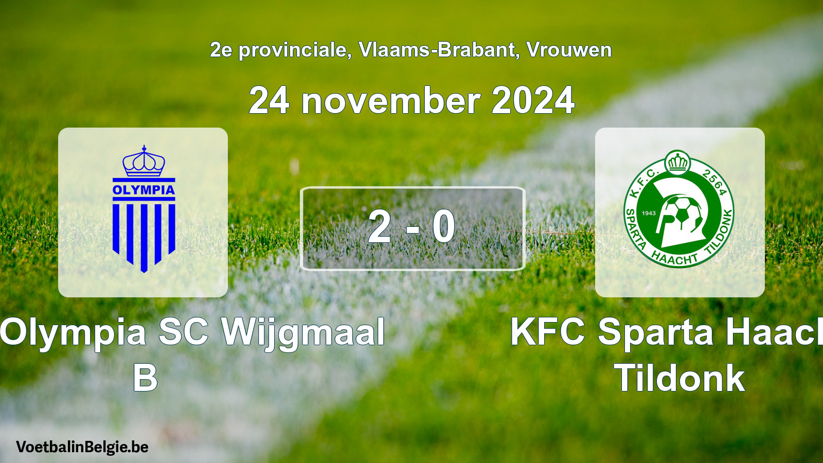 Gespeelde wedstrijd vrouwenvoetbal: Kon. Olympia SC Wijgmaal B - KFC Sparta Haacht Tildonk 2 - 0 (24 november 2024)