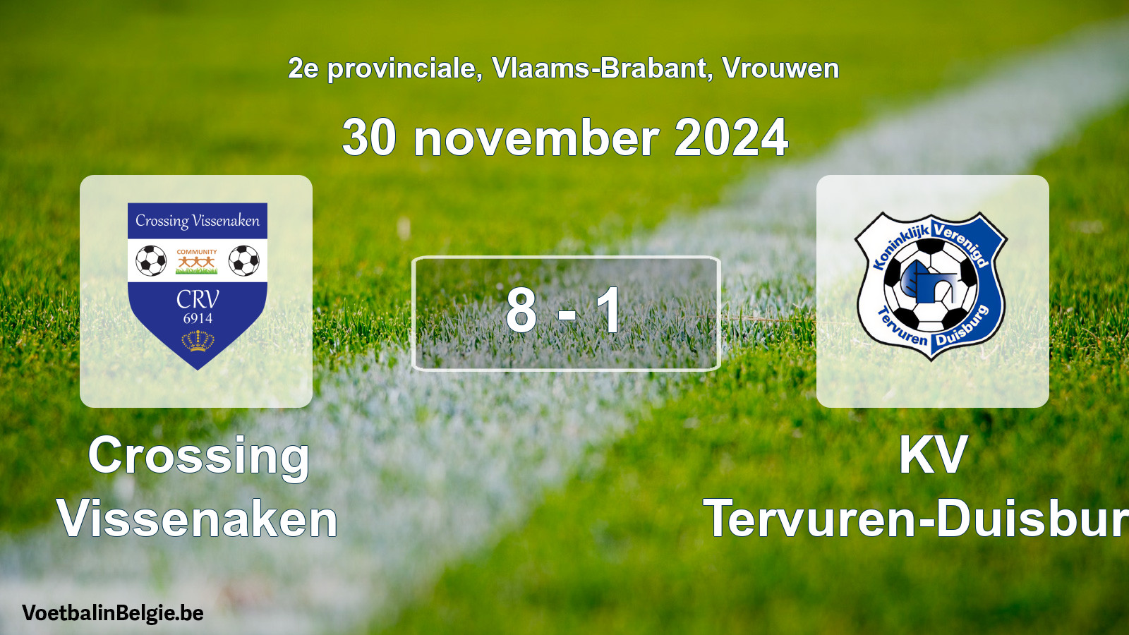 Gespeelde wedstrijd vrouwenvoetbal: Crossing Vissenaken - KV Tervuren-Duisburg 8 - 1 (30 november 2024)