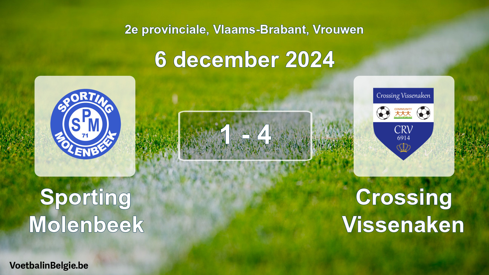 Gespeelde wedstrijd vrouwenvoetbal: Sporting Molenbeek - Crossing Vissenaken 1 - 4 (6 december 2024)