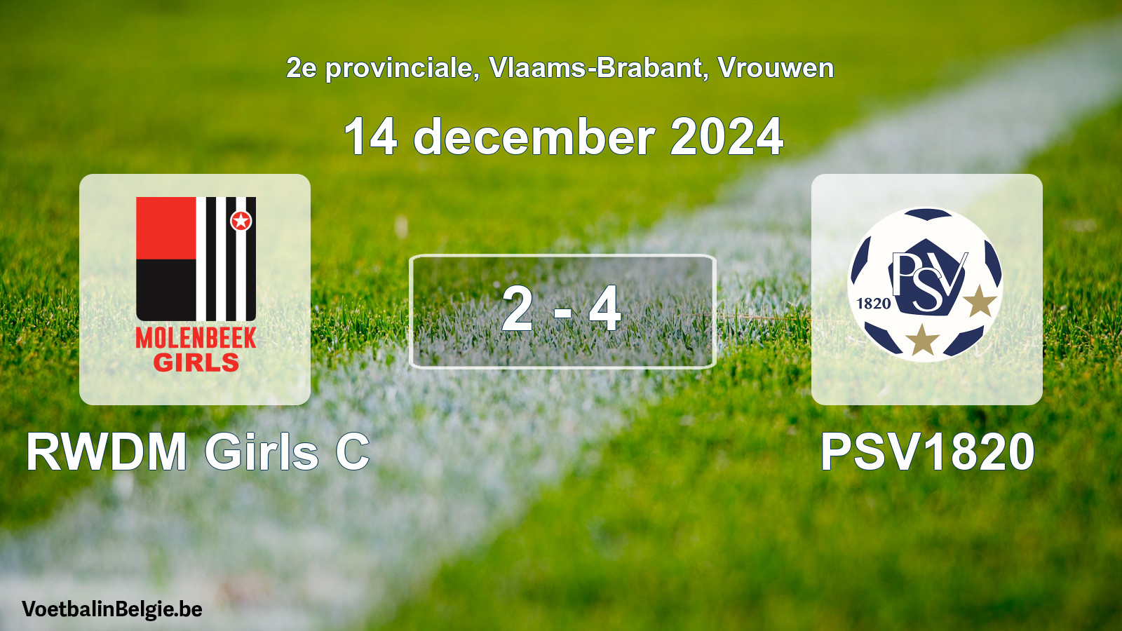 Gespeelde wedstrijd vrouwenvoetbal: RWDM Girls C - PSV1820 2 - 4 (14 december 2024)