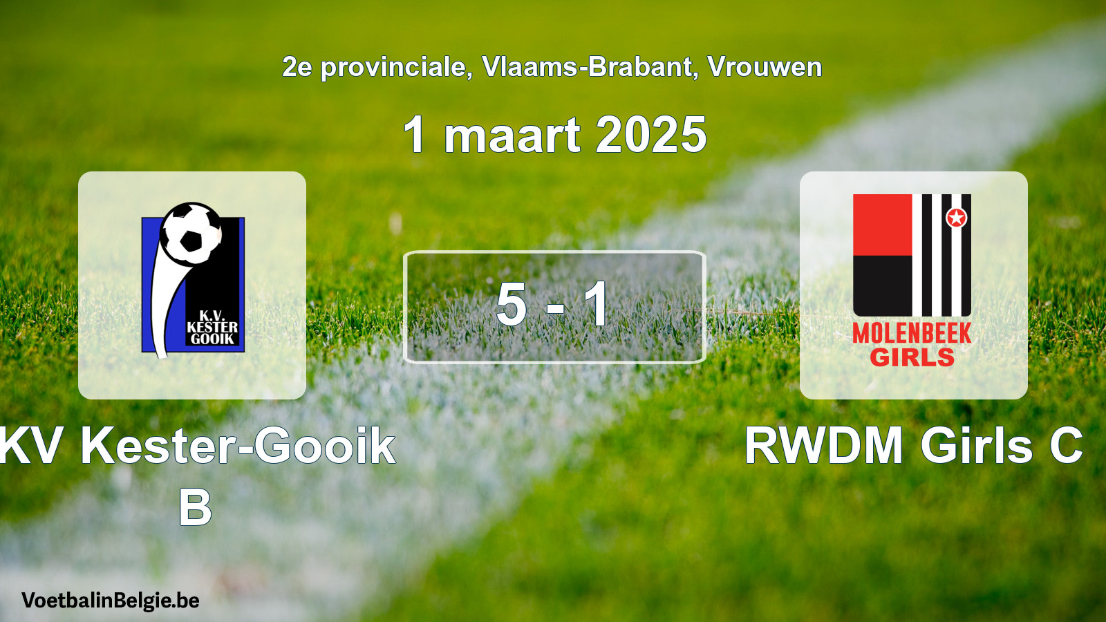 Gespeelde wedstrijd vrouwenvoetbal: KV Kester-Gooik B - RWDM Girls C 5 - 1 (1 maart 2025)