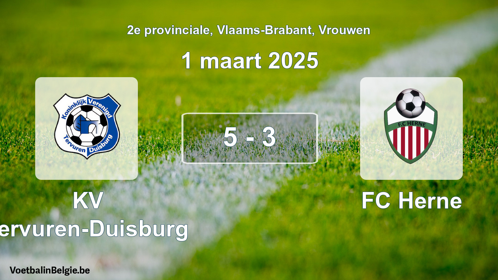 Gespeelde wedstrijd vrouwenvoetbal: KV Tervuren-Duisburg - FC Herne 5 - 3 (1 maart 2025)