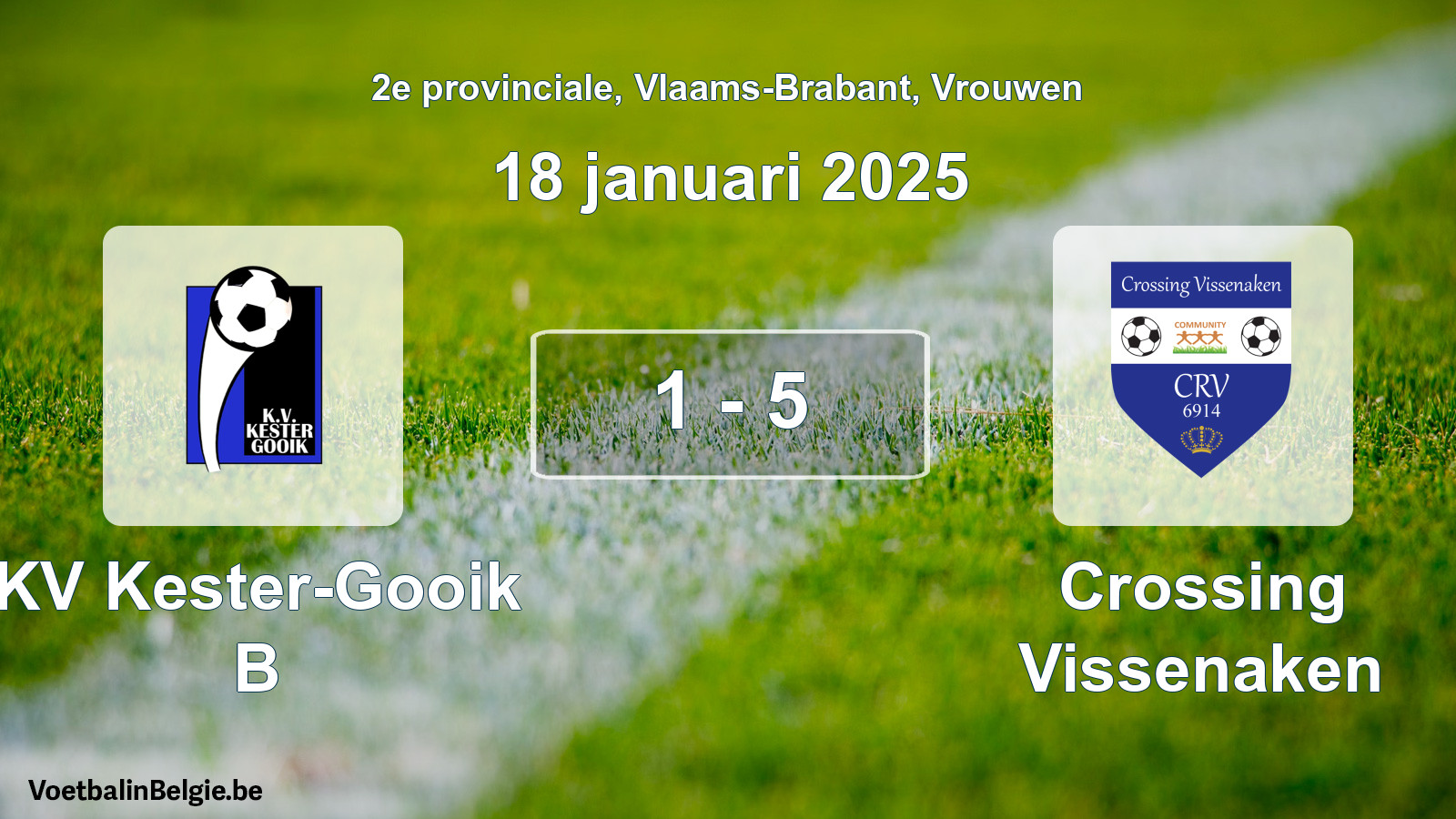 Gespeelde wedstrijd vrouwenvoetbal: KV Kester-Gooik B - Crossing Vissenaken 1 - 5 (18 januari 2025)