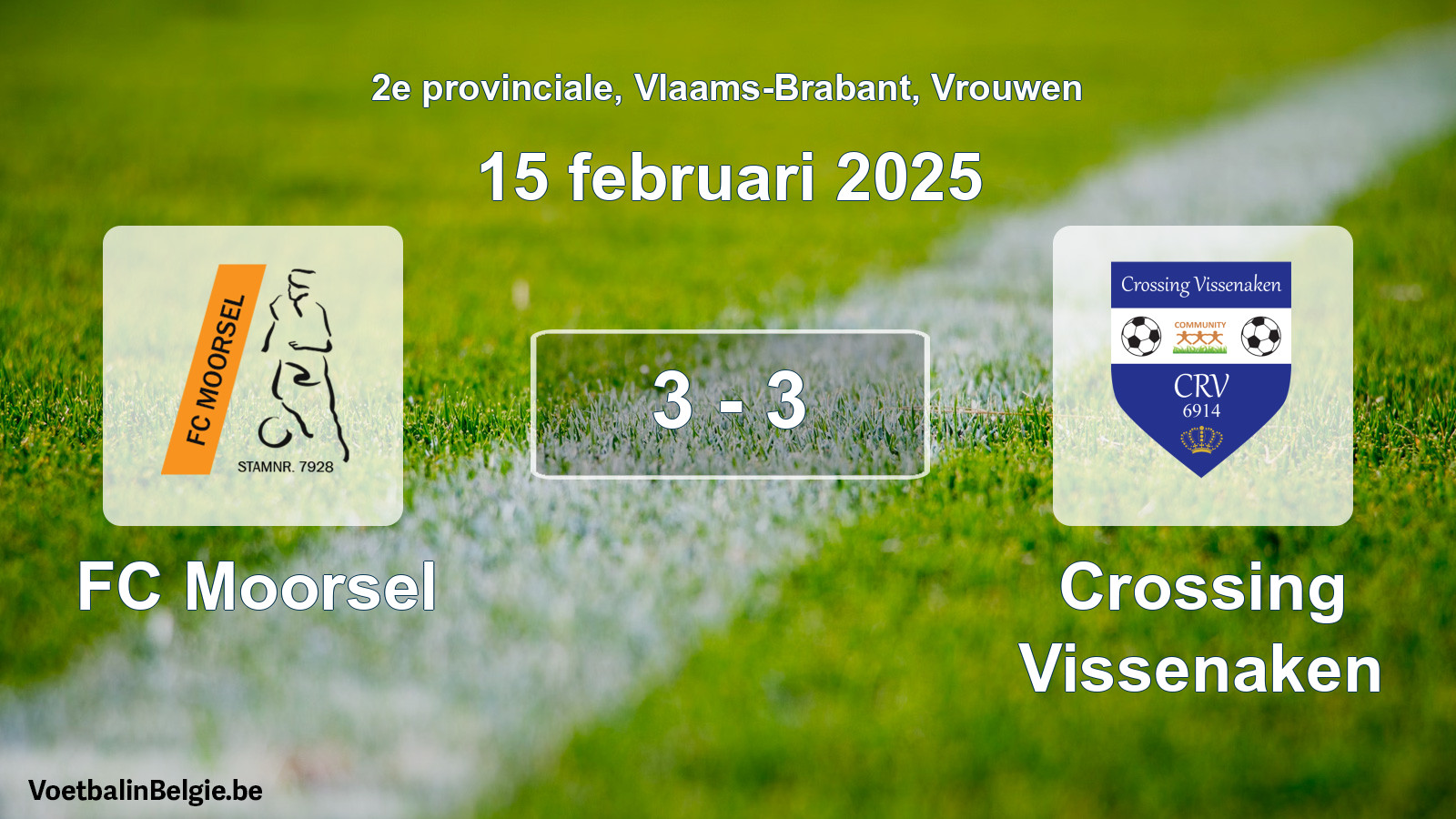 Gespeelde wedstrijd vrouwenvoetbal: FC Moorsel - Crossing Vissenaken 3 - 3 (15 februari 2025)