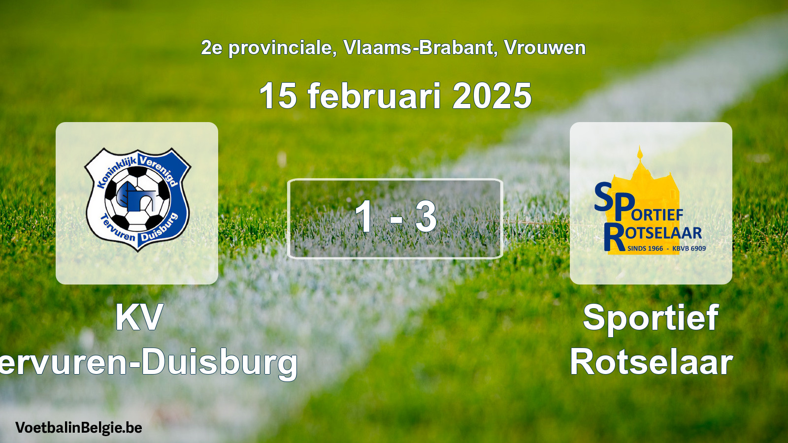 Gespeelde wedstrijd vrouwenvoetbal: KV Tervuren-Duisburg - Sportief Rotselaar 1 - 3 (15 februari 2025)
