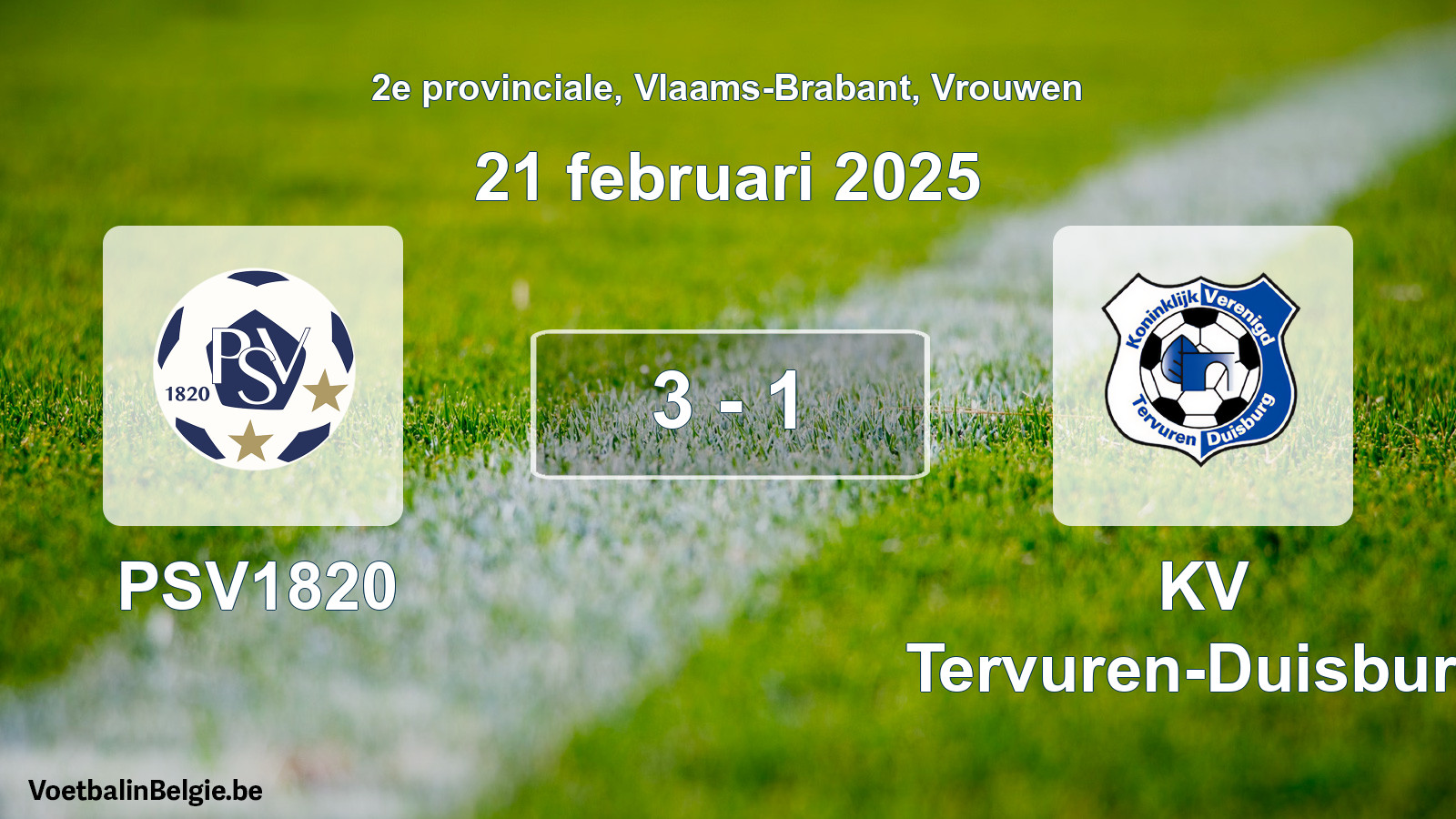 Gespeelde wedstrijd vrouwenvoetbal: PSV1820 - KV Tervuren-Duisburg 3 - 1 (21 februari 2025)