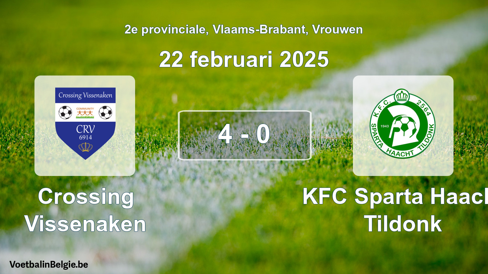 Gespeelde wedstrijd vrouwenvoetbal: Crossing Vissenaken - KFC Sparta Haacht Tildonk 4 - 0 (22 februari 2025)