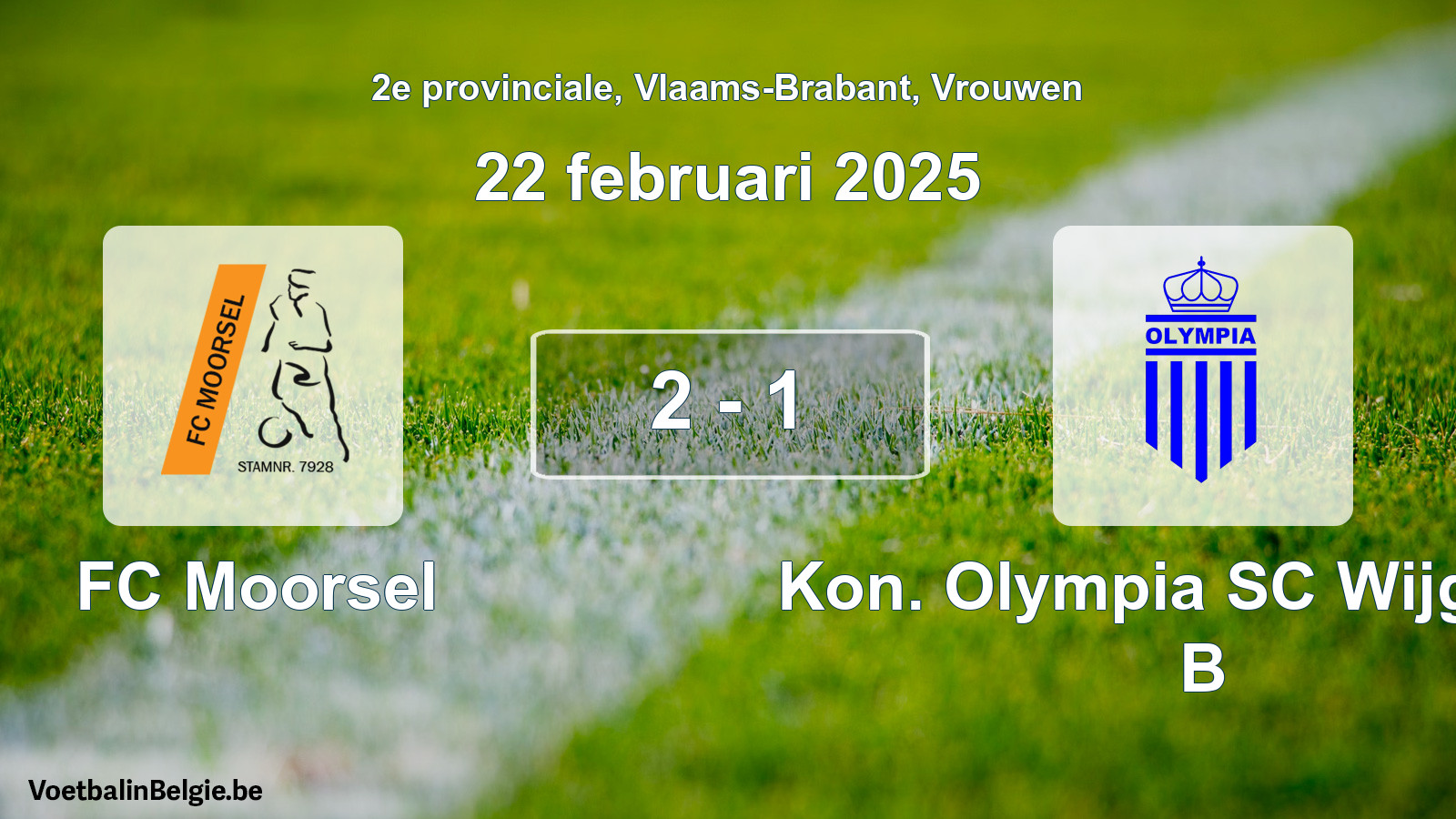 Gespeelde wedstrijd vrouwenvoetbal: FC Moorsel - Kon. Olympia SC Wijgmaal B 2 - 1 (22 februari 2025)