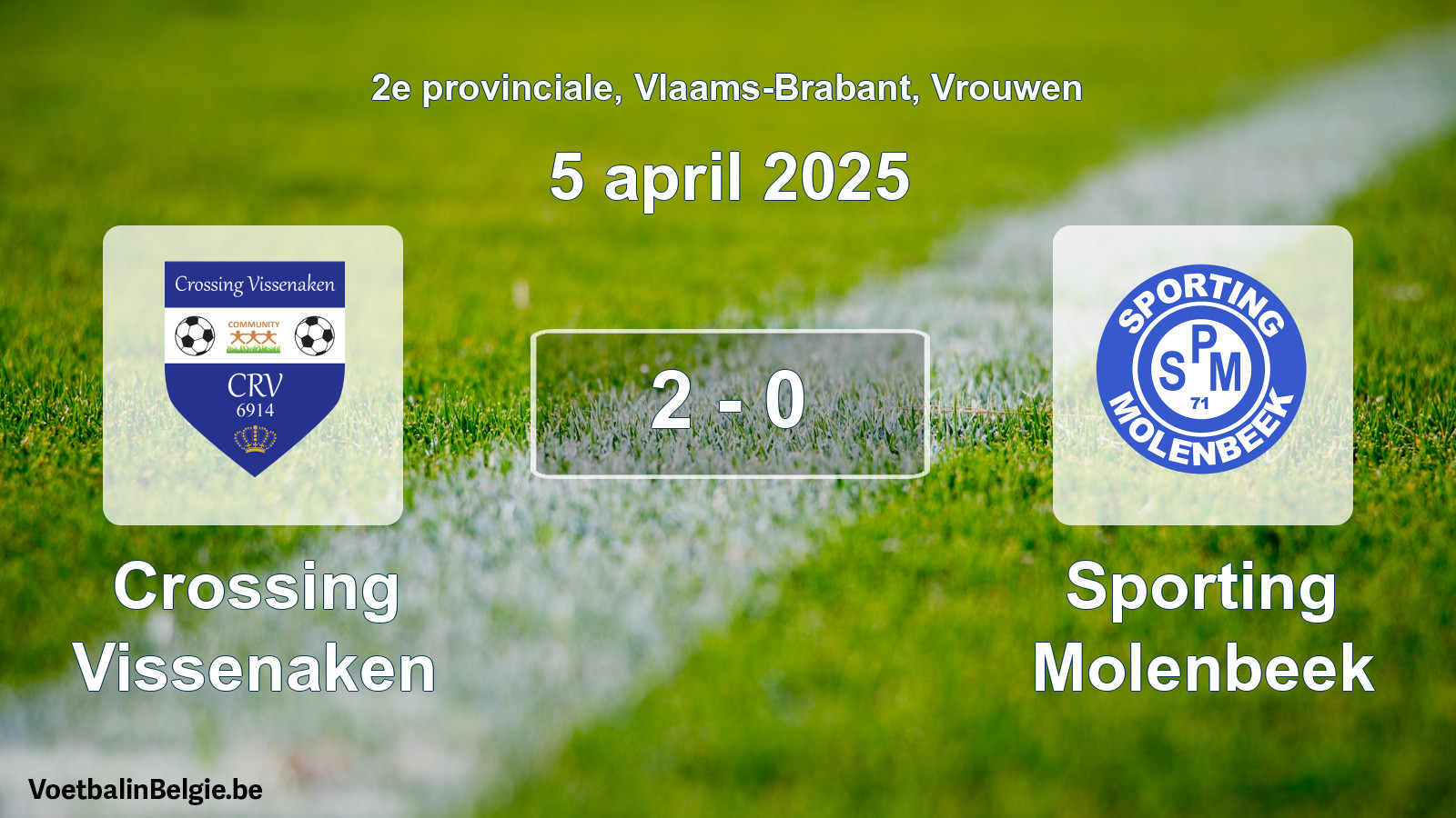 Gespeelde wedstrijd vrouwenvoetbal: Crossing Vissenaken - Sporting Molenbeek 2 - 0 (5 april 2025)