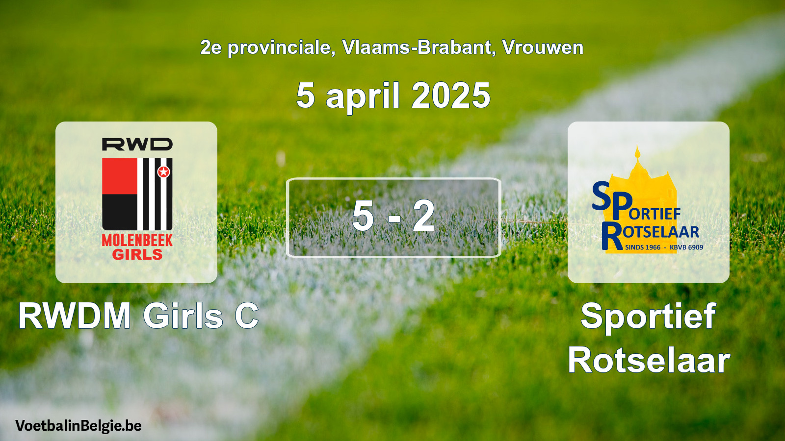 Gespieltes Spiel frauen-Fußball: RWDM Girls C - Sportief Rotselaar 5 - 2 (5 April 2025)