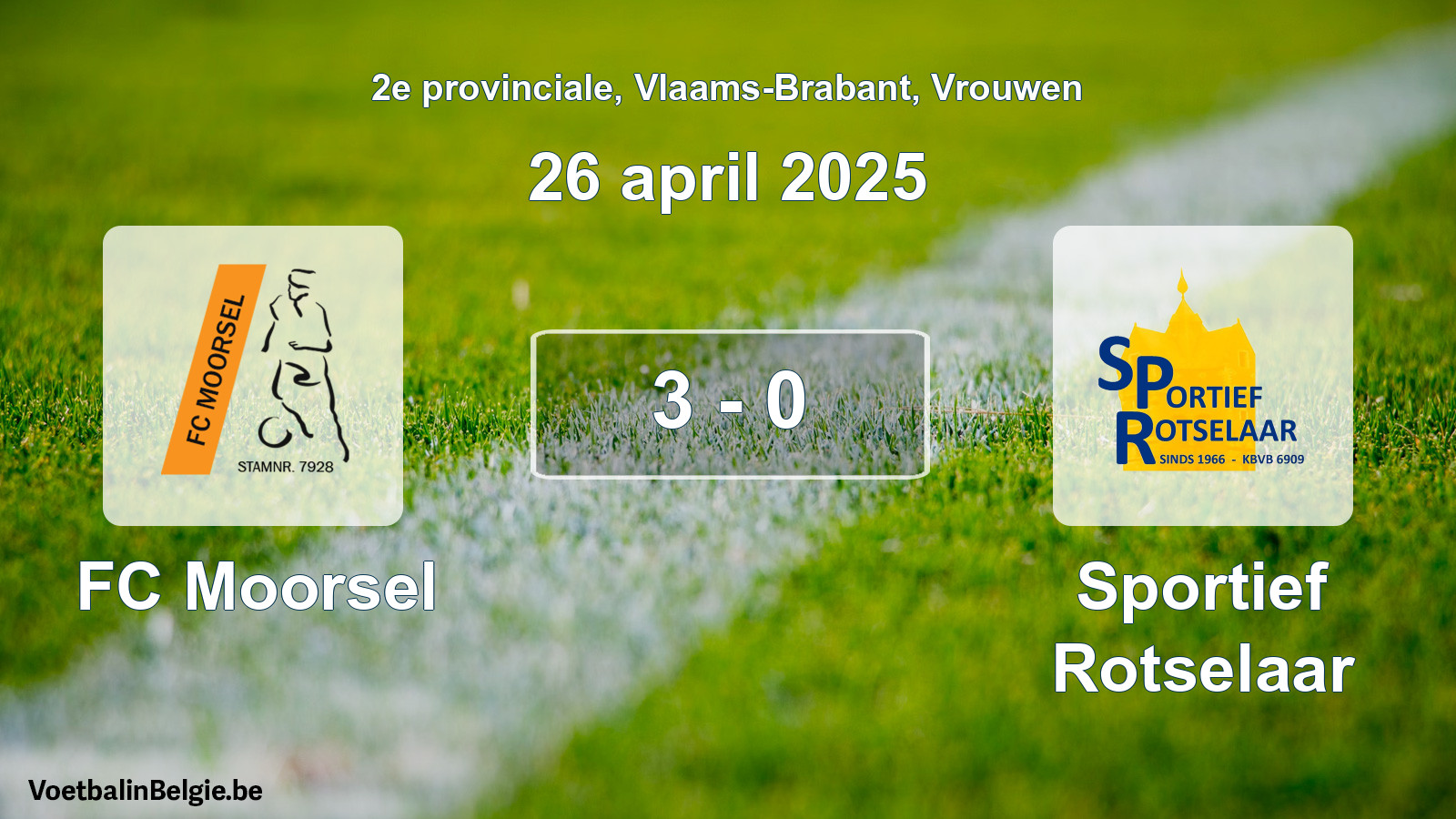 Gespeelde wedstrijd vrouwenvoetbal: FC Moorsel - Sportief Rotselaar 3 - 0 (26 april 2025)
