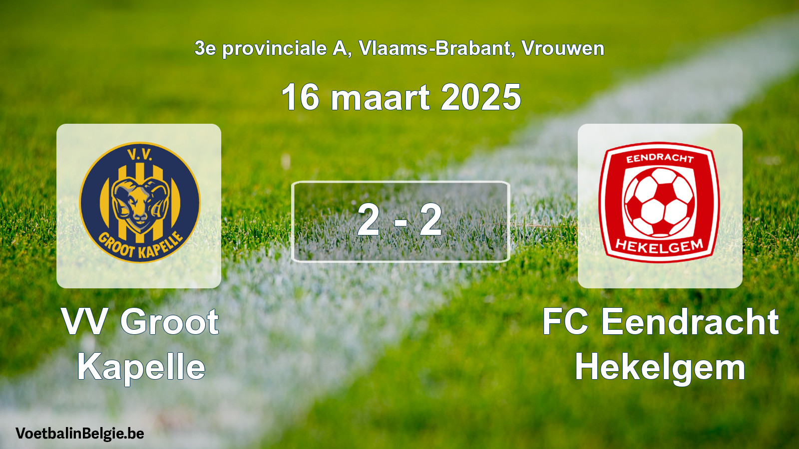 Gespeelde wedstrijd vrouwenvoetbal: VV Groot Kapelle - FC Eendracht Hekelgem 2 - 2 (16 maart 2025)