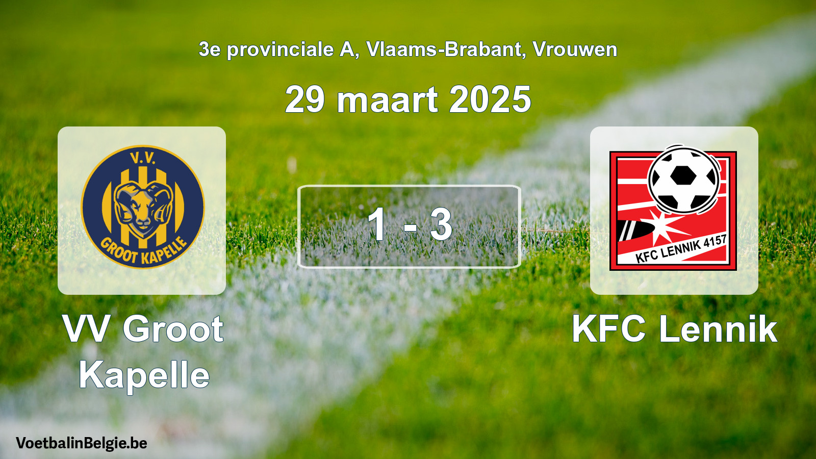 Gespeelde wedstrijd vrouwenvoetbal: VV Groot Kapelle - KFC Lennik 1 - 3 (29 maart 2025)