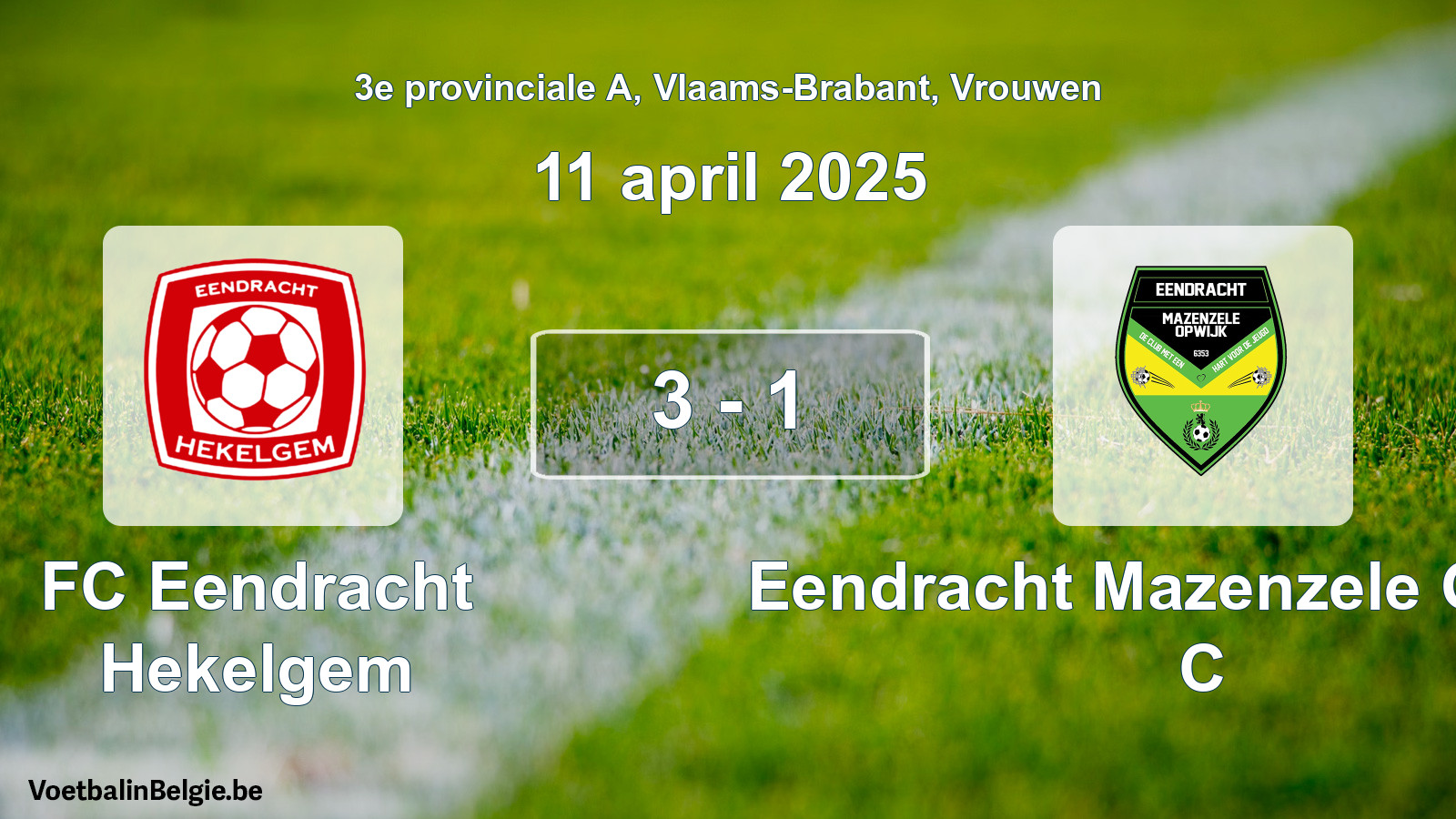 Gespeelde wedstrijd vrouwenvoetbal: FC Eendracht Hekelgem - Eendracht Mazenzele Opwijk C 3 - 1 (11 april 2025)