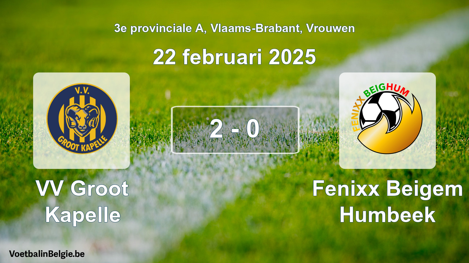 Gespeelde wedstrijd vrouwenvoetbal: VV Groot Kapelle - Fenixx Beigem Humbeek 2 - 0 (22 februari 2025)