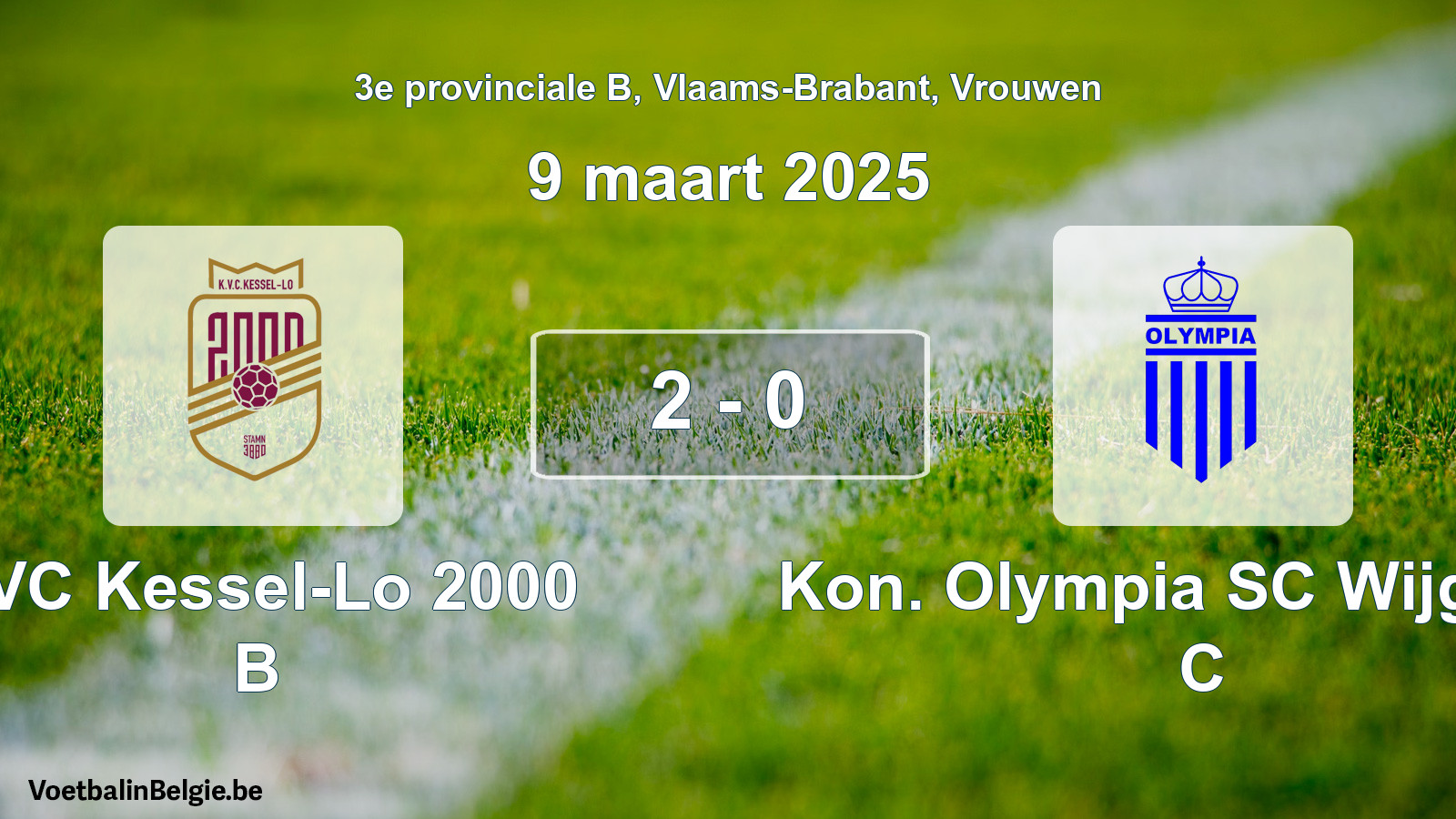 Gespeelde wedstrijd vrouwenvoetbal: KVC Kessel-Lo 2000 B - Kon. Olympia SC Wijgmaal C 2 - 0 (9 maart 2025)
