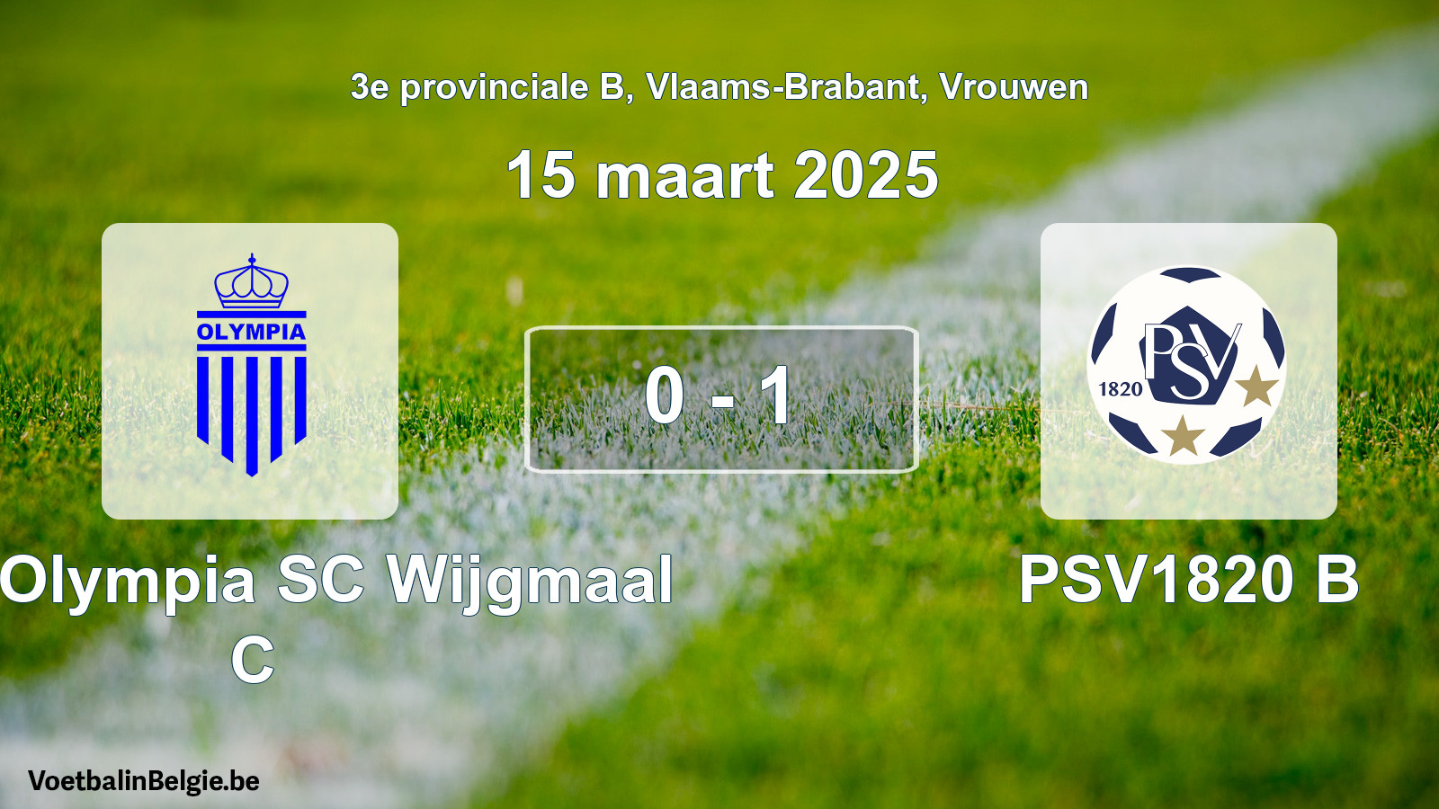 Gespeelde wedstrijd vrouwenvoetbal: Kon. Olympia SC Wijgmaal C - PSV1820 B 0 - 1 (15 maart 2025)