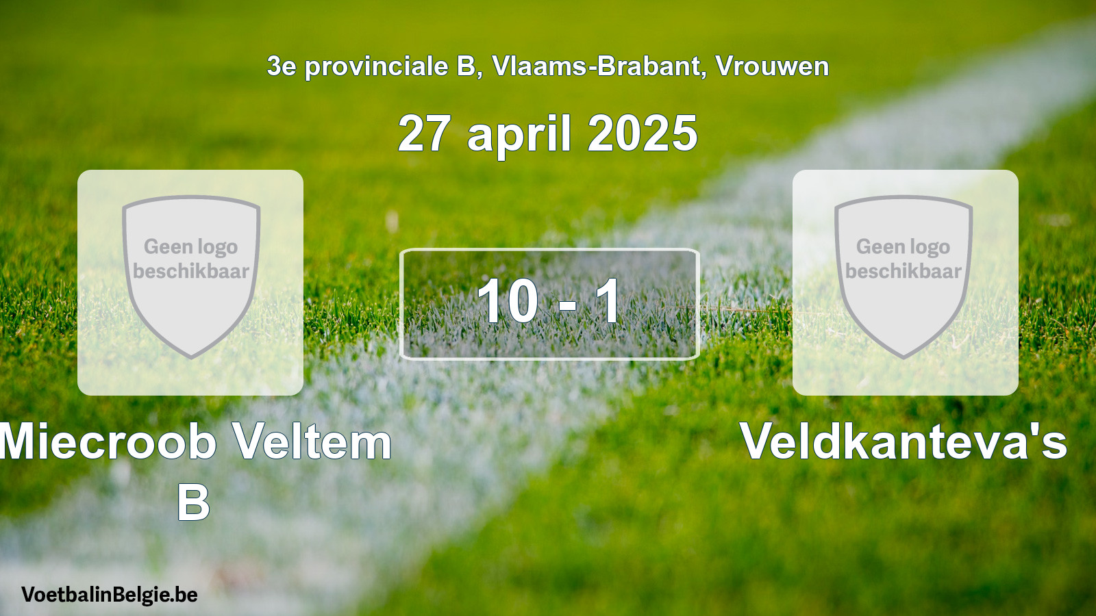 Gespeelde wedstrijd vrouwenvoetbal: Miecroob Veltem B - Veldkanteva's 10 - 1 (27 april 2025)