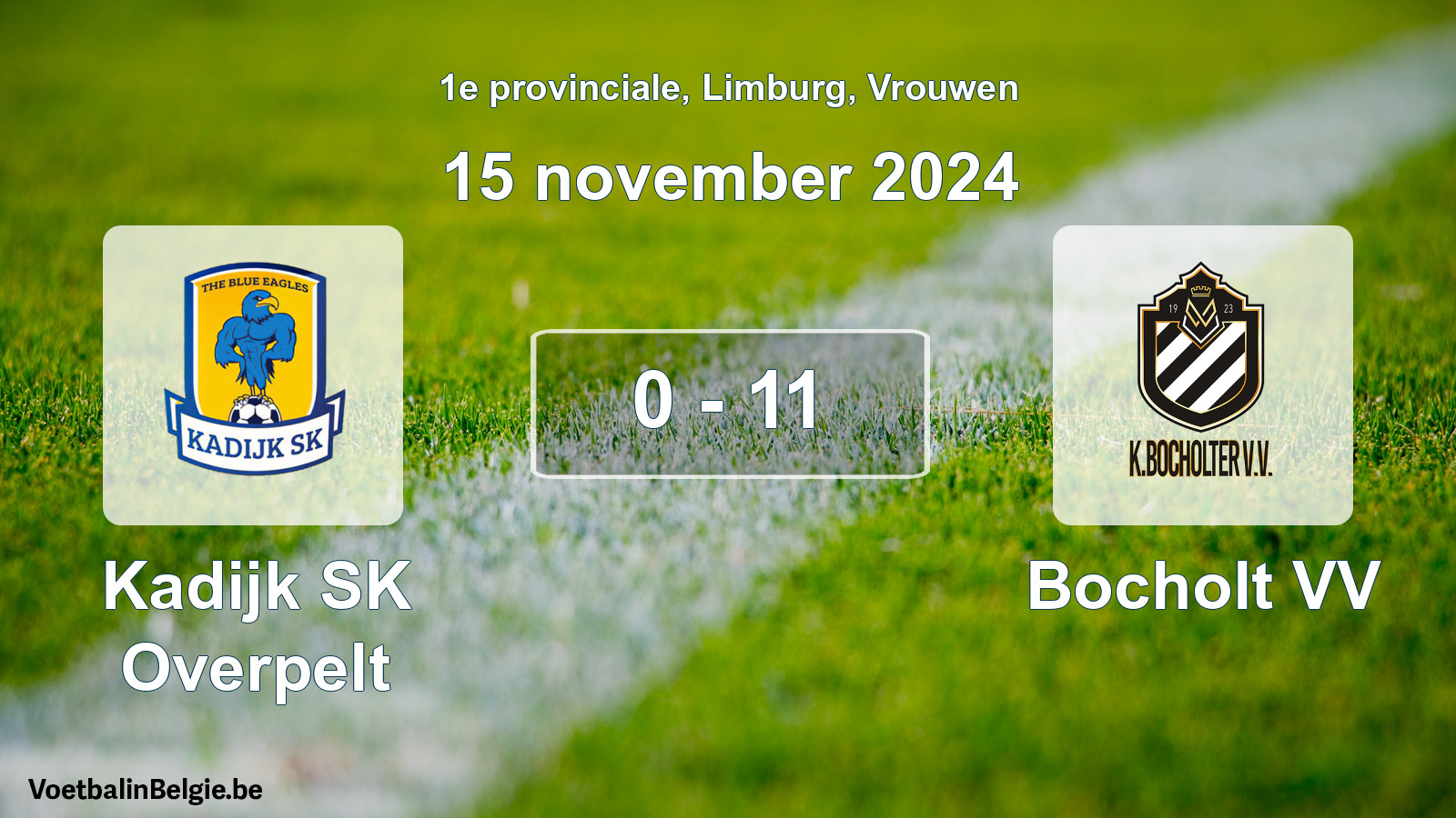 Gespeelde wedstrijd vrouwenvoetbal: Kadijk SK Overpelt - Bocholt VV 0 - 11 (15 november 2024)